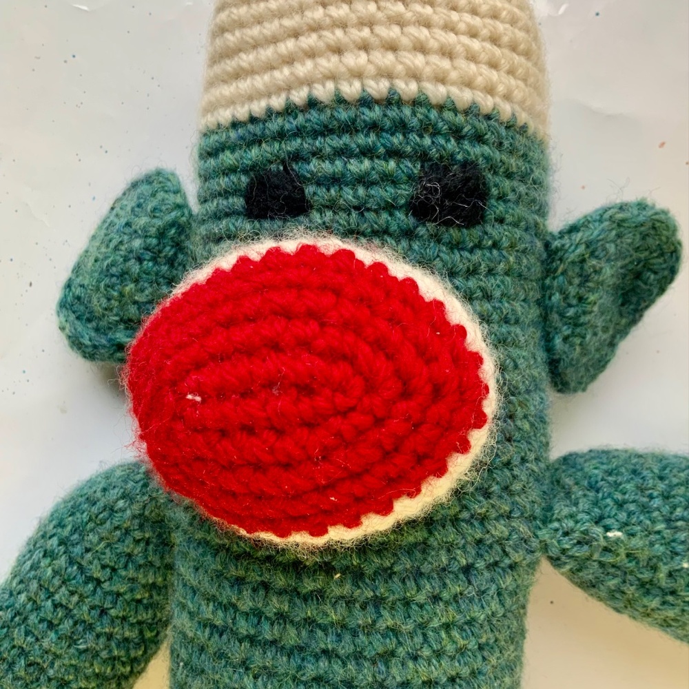 Two large sock monkeys friends - crochet in green and grey/salt and pepper - Picture 2 of 4